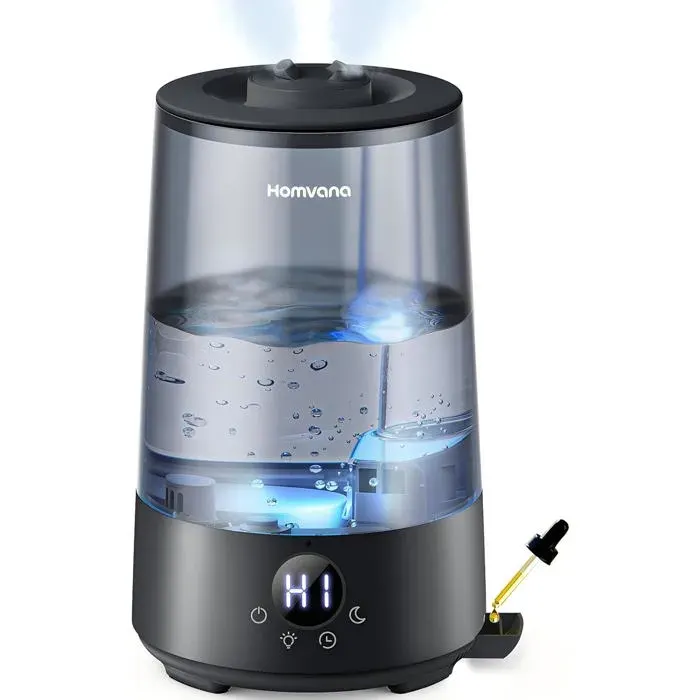 Humidificateur dair - HOMVANA - H101 - 36 L - Silencieux 16 dB - Diffuseur darômes & lumière 7 couleurs