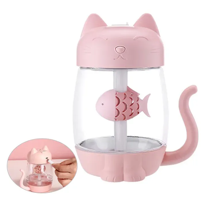 Humidificateur dair huile - FAMICAM - essentiel en forme chat mignon traitement purificateur dair multicouleur led pour maison