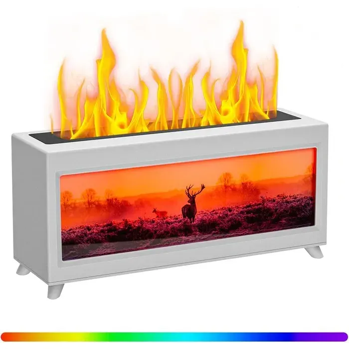 Humidificateur dair - NIKCORP - Effet Flamme - 220 ml - 7 couleurs LED - Télécommande