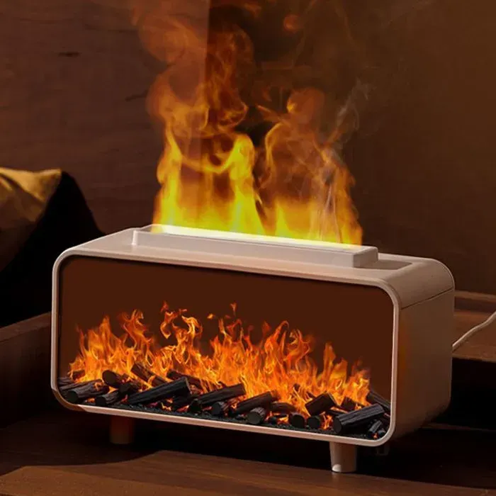 Humidificateur flamme cheminée – 7 couleurs LED brumisation & diffusion d’huiles – ambiance cosy chambre – blanc
