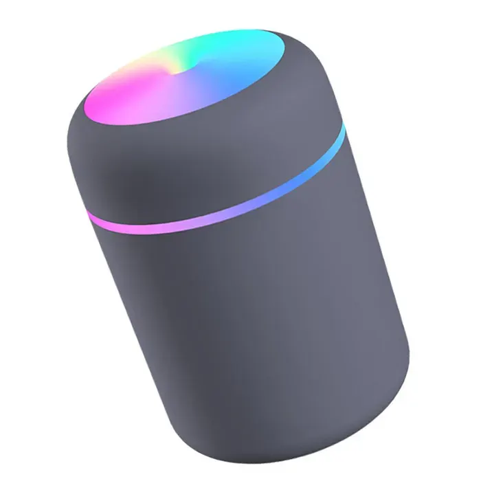 Humidificateur mini USB – Lumière LED 7 couleurs ultra-silencieux – pour bureau voiture et voyage – noir — coloris Noire