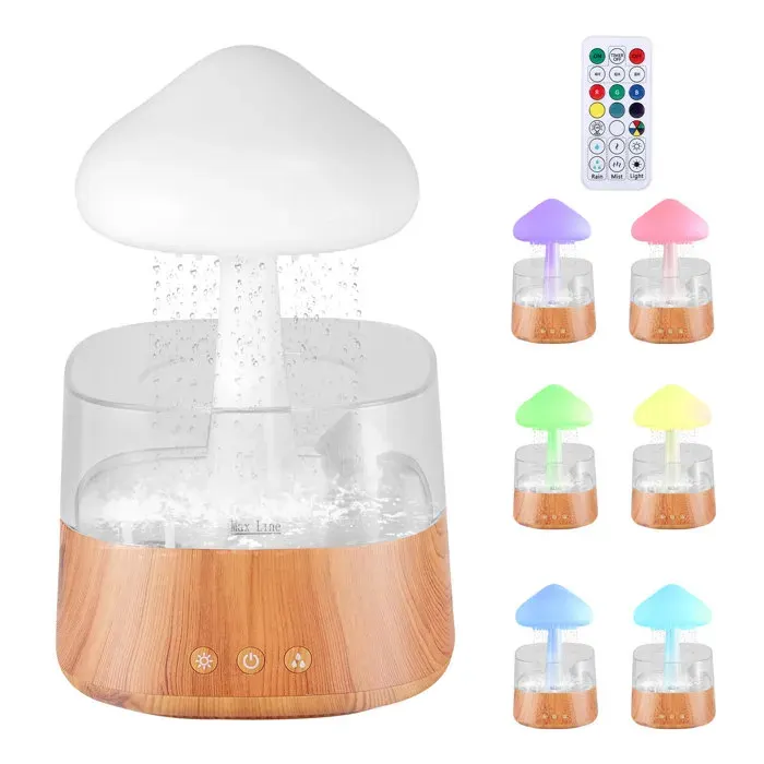 Humidificateur Nuage de Pluie Rain Cloud avec Minuterie Télécommandée umidificateur dair 300 ml avec 7 Veilleuses Grain de Bois