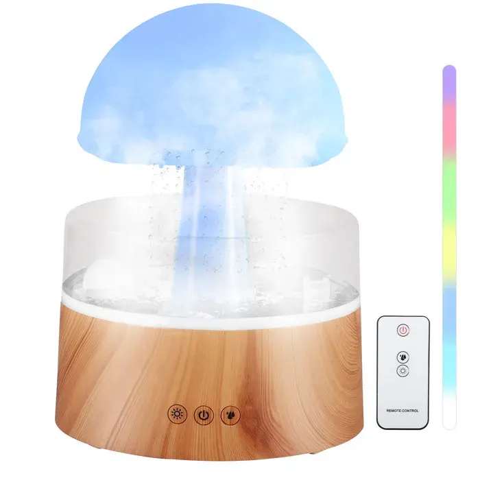 Humidificateur Rain Cloud avec Télécommande 3 en 1 Humidificateur/Diffuseur darômes/Diffuseur dhuile de Veilleuse 7 Couleurs