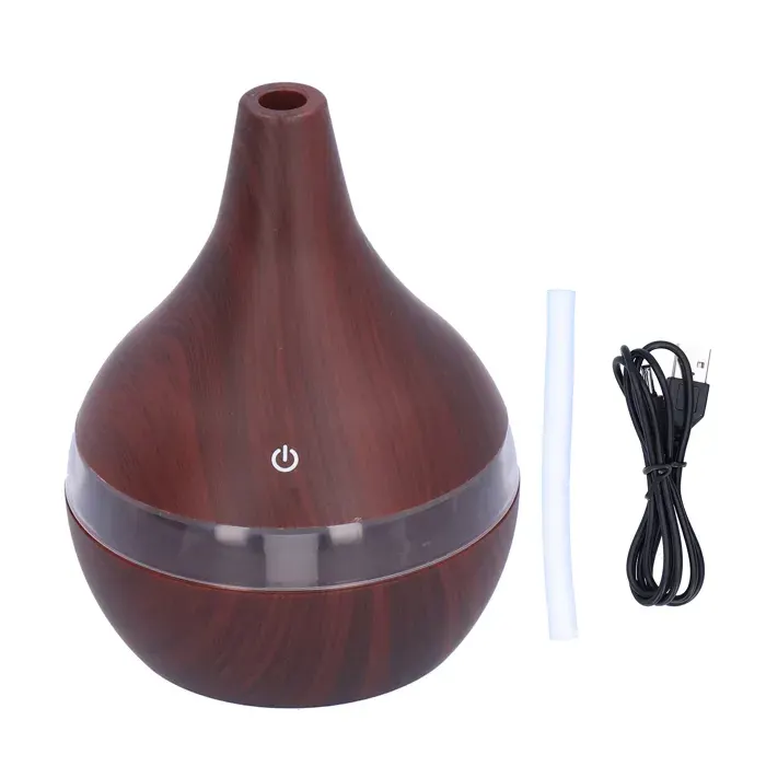 Humidificateur USB 300 ml avec LED 7 couleurs mini humidificateur électrique de bureau silencieux 35 dB effet bois foncé