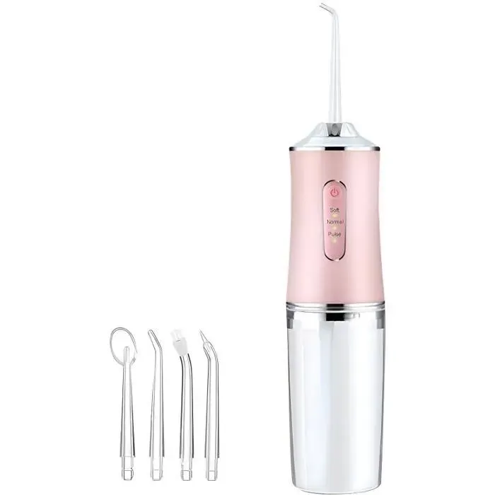 Hydropulseur buccal électrique 3 modes capacité de 220 ml étanche IPX7 portable rose
