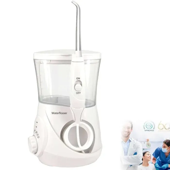 Hydropulseur électrique stationnaire réservoir deau de 700 ml 10 niveaux de pression 6 embouts nettoyeur de dents à im
