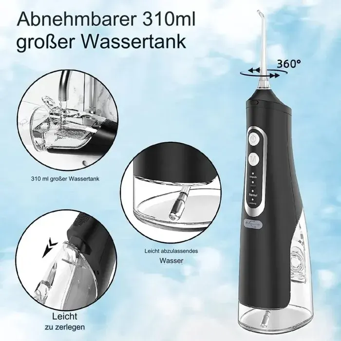 Hydropulseur puissant nettoyeur de dents électrique 4 modes avec 4 têtes de pulvérisation conception sans fil étanche IPX7