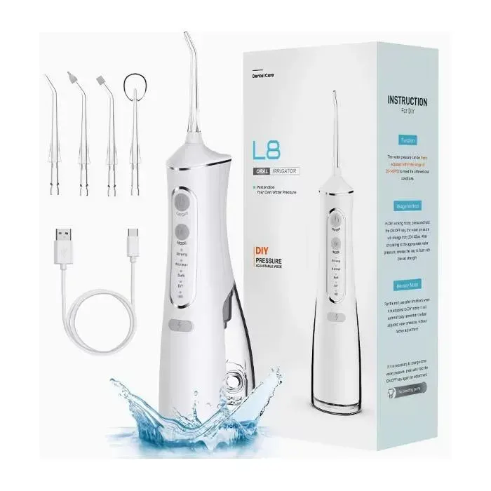 Hydropulseur sans fil pour le nettoyage des dentirrigateur oral rechargeable avec IPX7chargement USBréglable à 3 vitessesBlanc