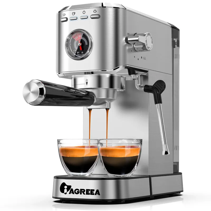 IAGREEA Machine à Expresso Professionnelle 20 Bars avec Manomètre - Compacte en Acier Inoxydable pour Latte, Cappuccino