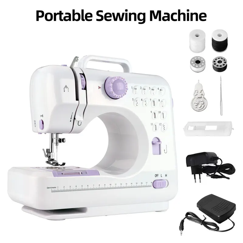 IAGREEA Mini machine à coudre portable YASM-505A Violet pour débutants, 12 points, marche arrière, idéale réparations & loisirs créatifs