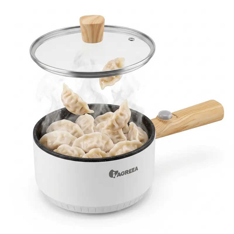 IAGREEA Multicuiseur électrique 1,2 L - Appareil de cuisine pour fondue, sautés et nouilles, revêtement antiadhésif, 1000W, protection surchauffe