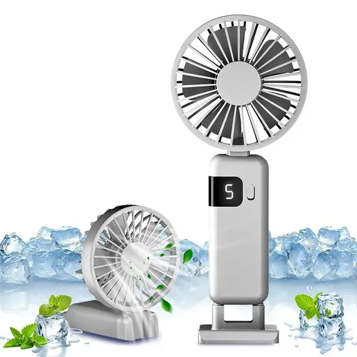 IBEAFILLY Y07 Petit ventilateur portable - Chargement de type USB-c batterie 1200mAh - 5 vitesses - Boucle Blanc