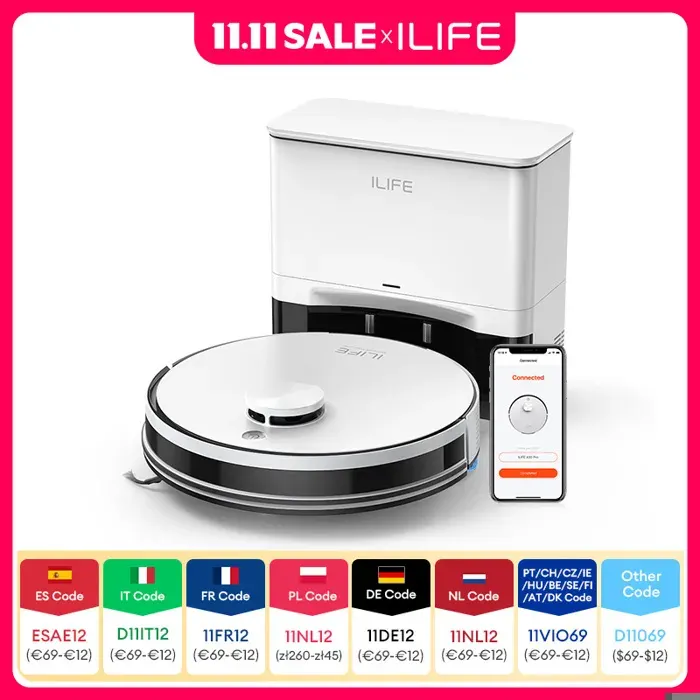 ILIFE A30 PRO Robot Aspirateur Laveur Auto-vidage 5000Pa Capacité 60 jours Autonomie 180 min App et Télécommande