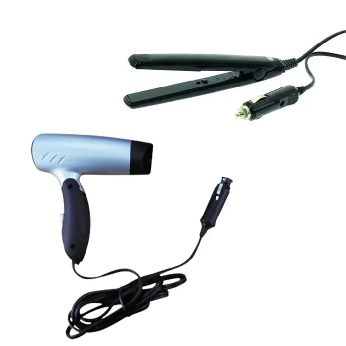 INCASA PACK Sèche Cheveux 12 Volts Manche Repliable + Fer A Lisser de Voyage 12 Volts Prise Allume C