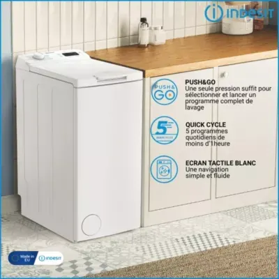 Indesit - Lave Linge Top Tip621push&Gofr - 6 Kg - 1200 Tr/Min - Classe A - Moteur Induction — vue 7