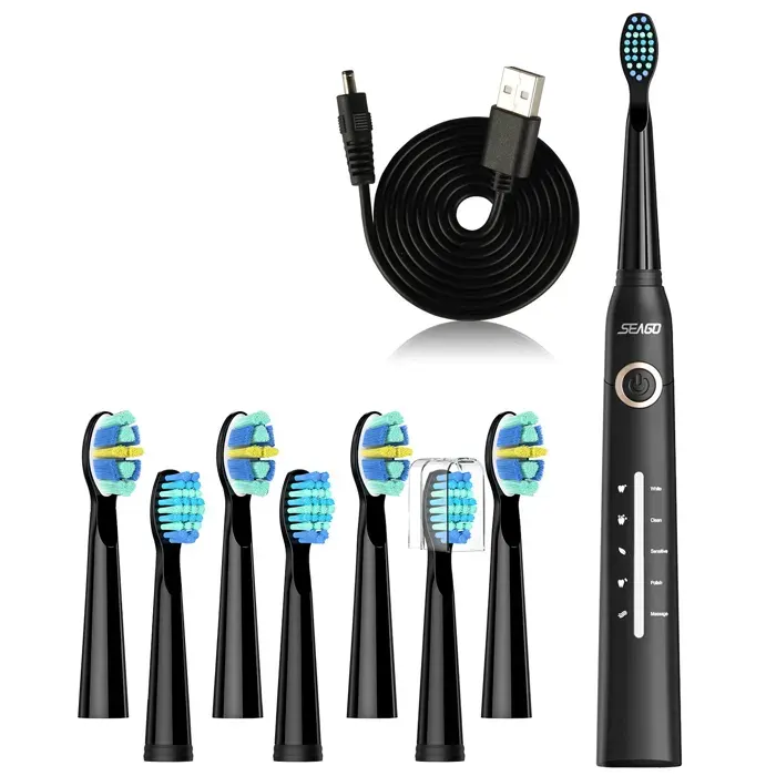 INF Brosse à dents électrique sonique avec 5 modes de nettoyage Le noir