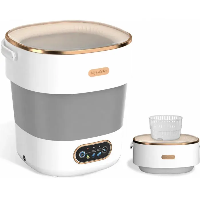 INF Mini Machine à Laver Pliable 13L - Lave-linge Portable pour Sous-vêtements Chaussettes Vêtements Bébé gris+blanc