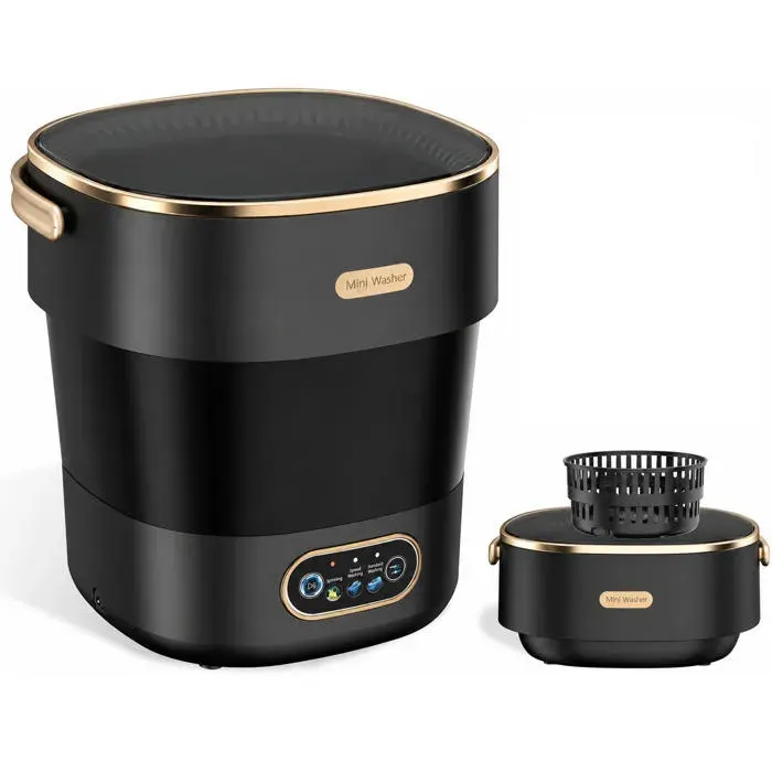 INF Mini Machine à Laver Pliable 13L - Lave-linge Portable pour Sous-vêtements Chaussettes Vêtements Bébé Or noir