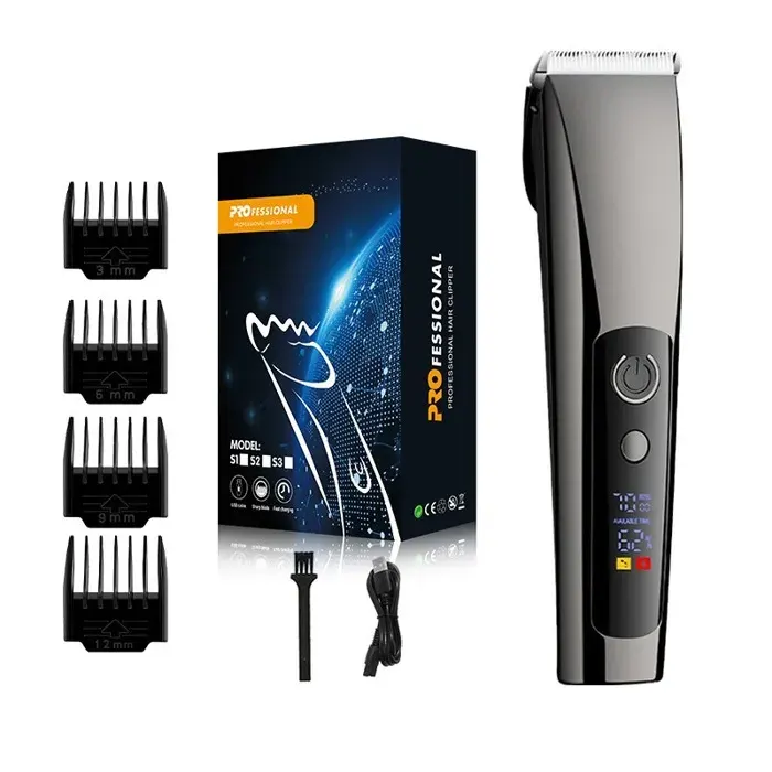 INF Tondeuse à Cheveux Électrique Silencieuse Argentée pour Homme et Famille avec Écran LED