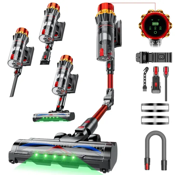 INLONG ZV13 Aspirateur Balai Sans Fil Tube Pliable 180° Flex80KPa-680WLED Verte3 Vitesses80MinAnti-Emmêlement Poils
