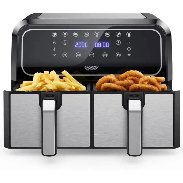 Innsky Dual Zone Oil-Free Fryer 8L Air Fryer with 8 Programs XXL Air Fryer with Double Basket LED Touch Screen Airfryer French