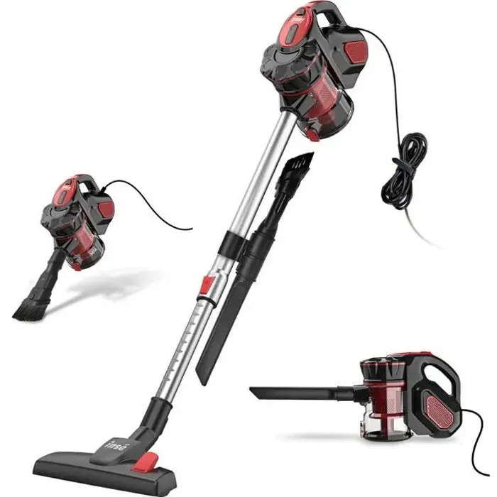 INSE I5 Aspirateur Balai 600W 18Kpa Aspirateur sans Sac avec 6m Long Câble Léger Portable pour Maison Tapis Sol Dur Rouge