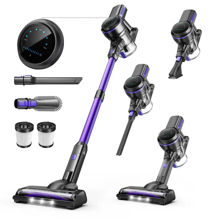 INSE S7P Aspirateur balai sans fil violet écran LED brosse souple 26 kPa