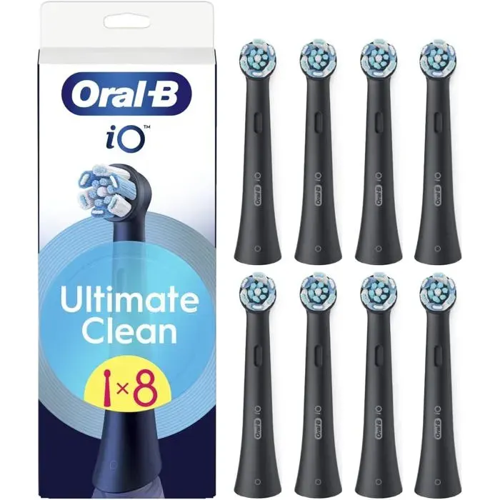 iO Ultimate Clean Black Brosse à dents électrique ronde interchangeable avec fibres croisées pour un nettoyage et un retrait