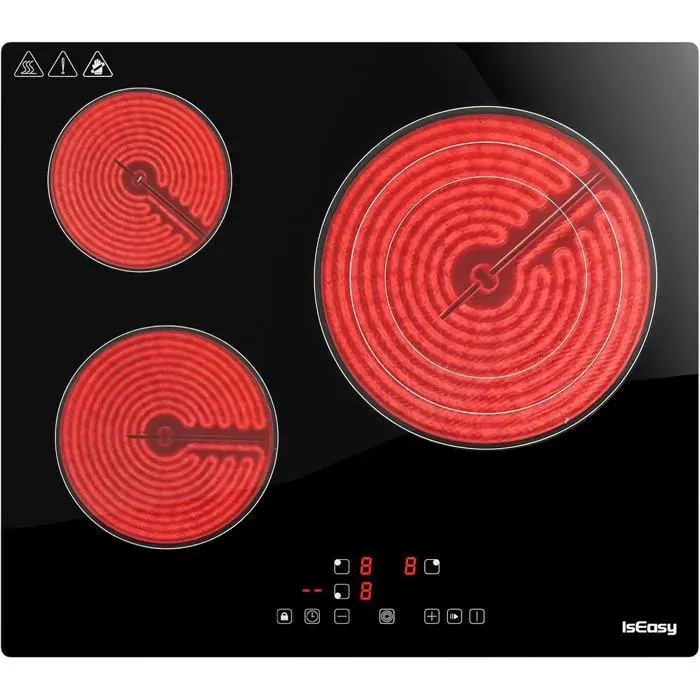 IsEasy Plaque de Cuisson Vitrocéramique 60cm (5700W 3 Foyers dont Triple Zone 300mm)
