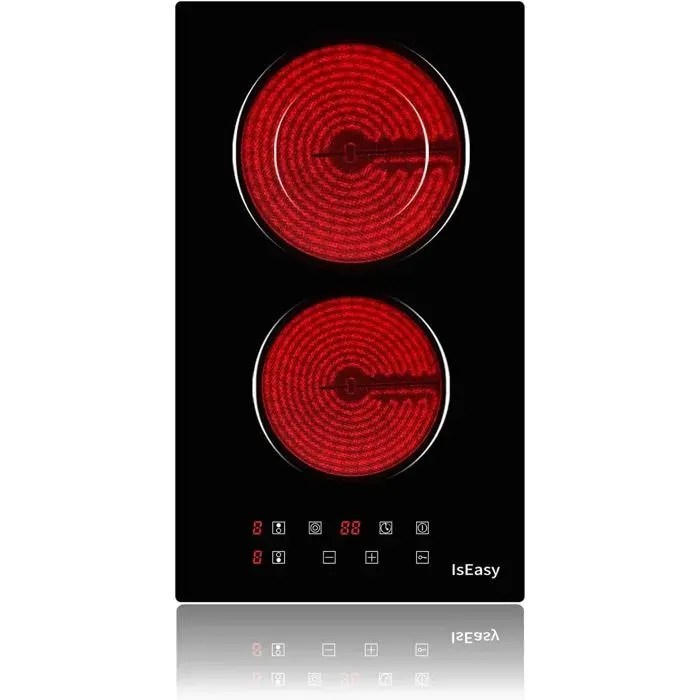 IsEasy - Plaque Vitrocéramique 2 Feux 30CM - Plaque de Cuisson 3000W Encastrable - Puissance à 9 niveaux - 220-240V