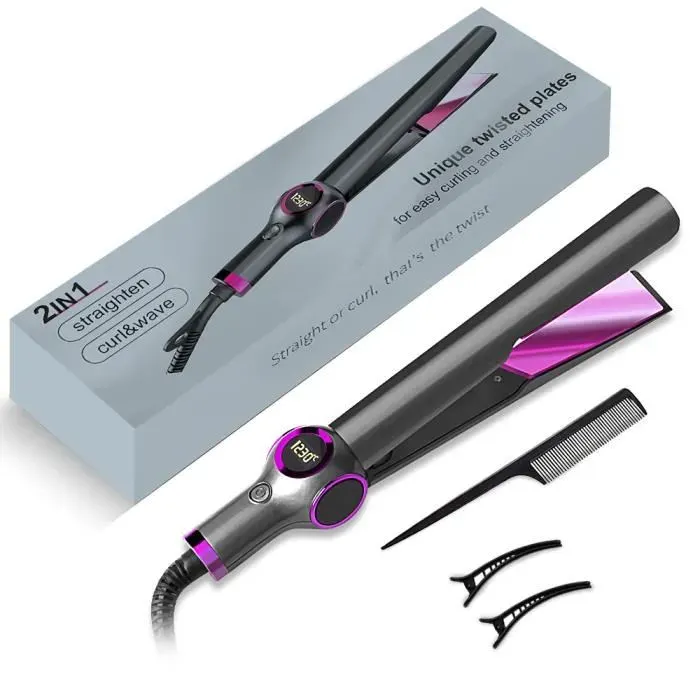 JIATZOCN Professionnel Fer à Lisser Boucleur 2 en 1Fers à Boucler MultifonctionEcran LCD160-230°CPour Tous Types de Cheveux