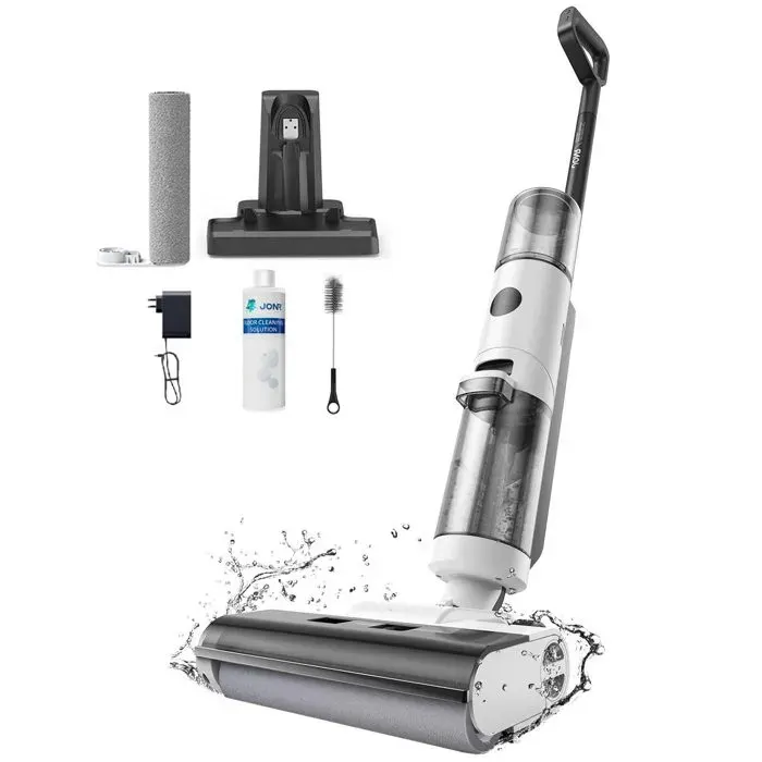 JONR ED12 Aspirateur Balai Laveur sans Fil 4 en 1Brosse de nettoyage des bords 6mm Autonettoyant pour sols durs Poils d’animaux