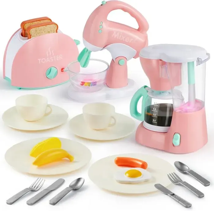 Jouets De CuisineEnsemble De Jouets DAppareils De Cuisine Avec CafetièreMixeurGrille-Pain Avec Lumières Et Sons RéalistesCade