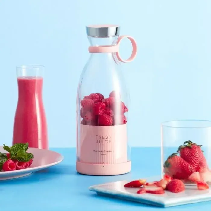 JOULLI Mini extracteur de jus juicer Pour shakes et smoothies Fruits Légumes mixeur portable rechargeable par USB - rose