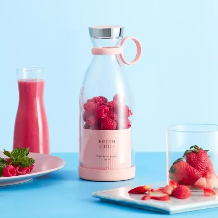 JOULLI Mini extracteur de jus juicer Pour shakes et smoothies Fruits Légumes mixeur portable rechargeable par USB - rose