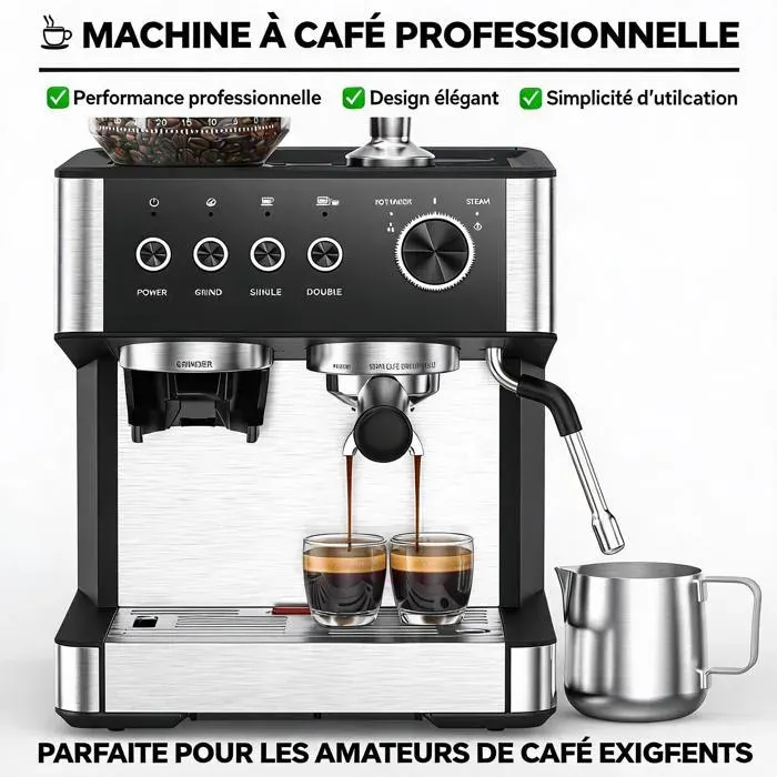 JoyGarden Machine à café automatique 20 bars avec broyeur 30 réglages mousseur lait auto Cold Brew réservoir 23L