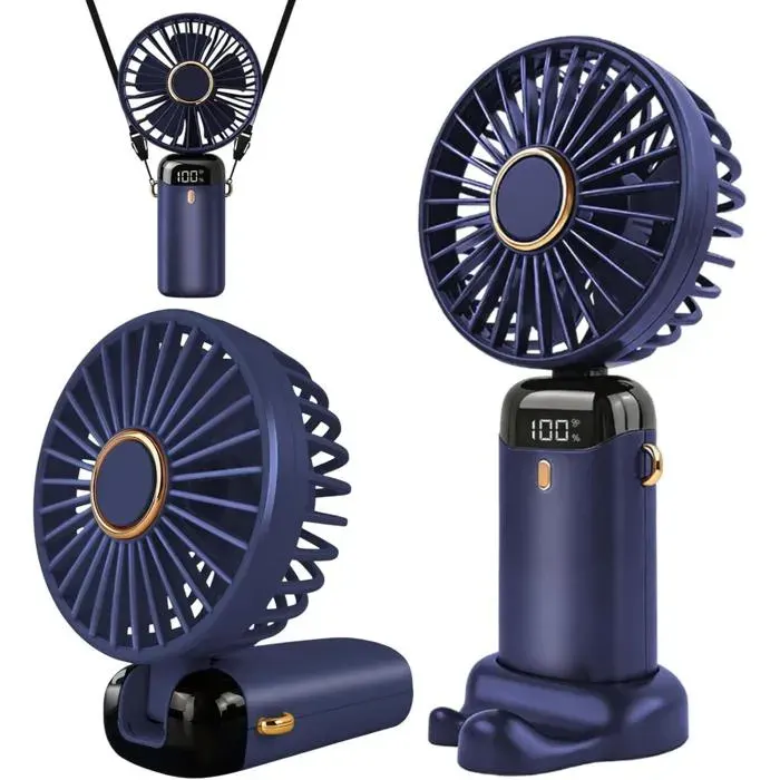 Jsdoin Ventilateur portable rechargeable par USB avec 5 vitessesmini ventilateur de bureau pliable avec écran LED pour la maison
