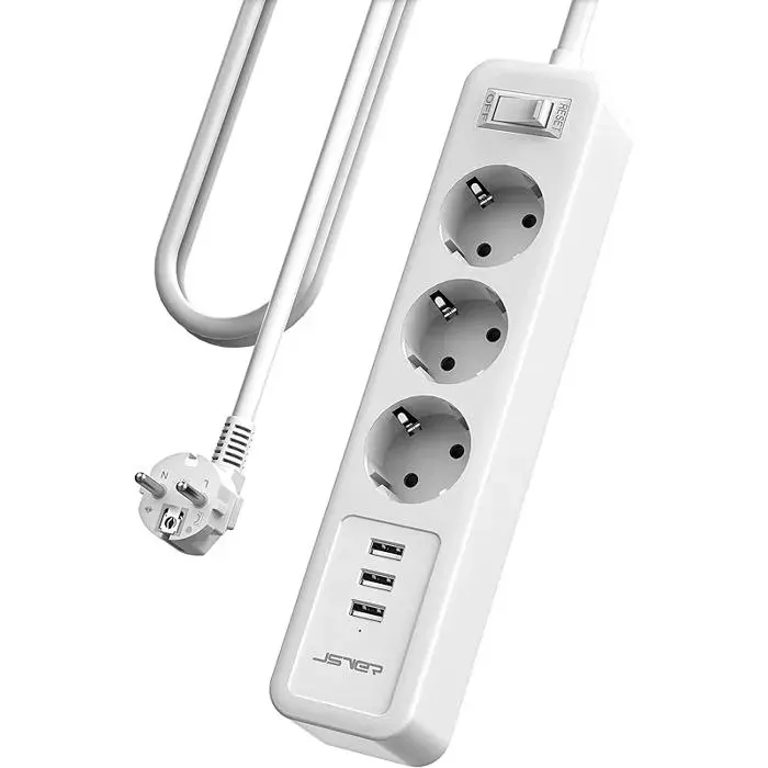 JSVER 3M USB Power Strip 3 Sockets with 3 USB Ports Charger Multi Socket 3680 W 16 A Power Strip w MINI-BAR – MINI FRIGO POUR BOI