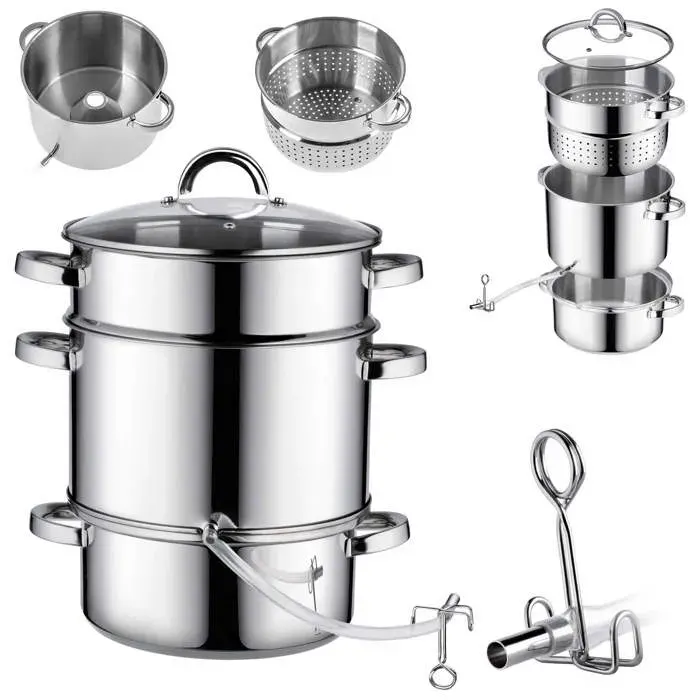 KADAX Presse-agrumes Pot 8L Inox Vapeur Pour Induction Gaz Acier 3en1 Grand