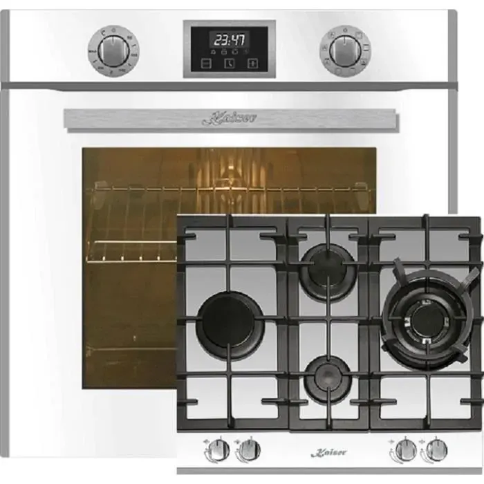 Kaiser Four Set EH 6326 W+KCG 6394 w Four électrique Autonome 79L Autonettoyant tournebroche+plaque de cuisson gazCuisinière e