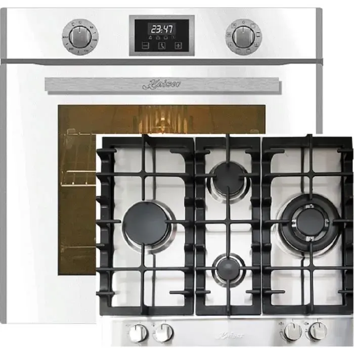 Kaiser Four Set EH 6326 W+KG 6364 Four électrique Autonome 79L Autonettoyant tournebroche+plaque de cuisson à gaz encastrable
