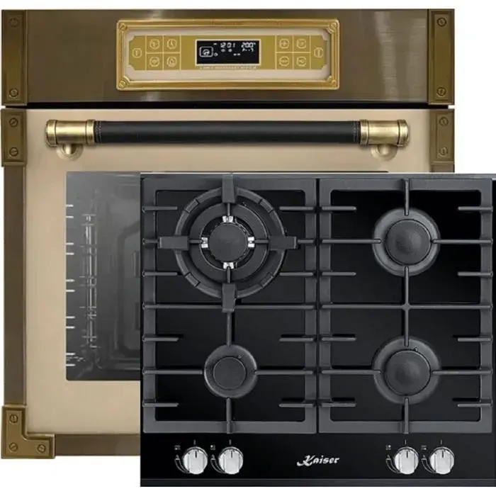 Kaiser Set four EH 6726 ElfAD+KCG 6380 Retro four encastrable 80Lfour électrique +plaque de cuisson à gaz encastrable 60cm