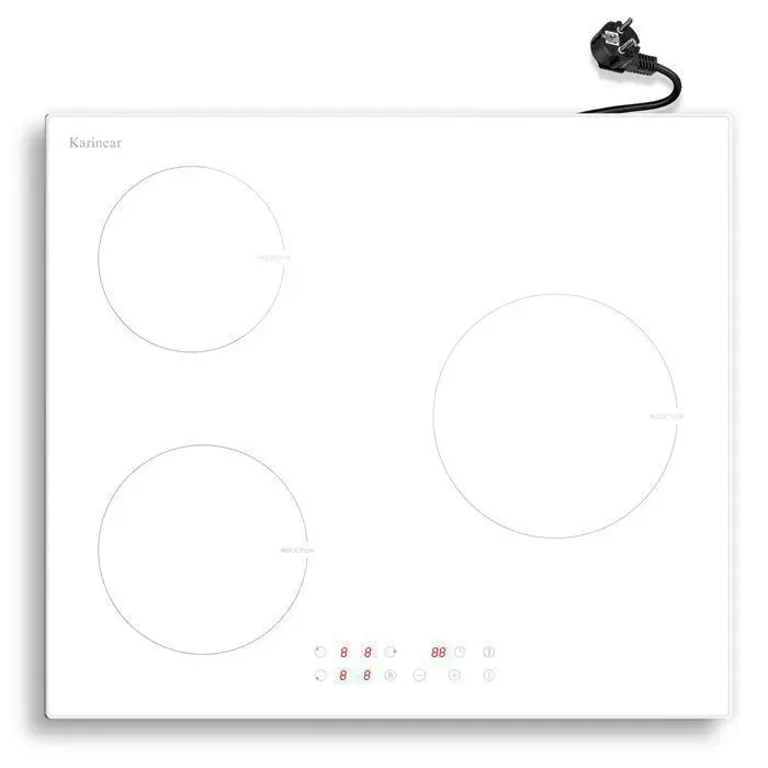 Karinear Plaque de Cuisson Induction - 3 Foyers - Blanche - Encastrable - Booster - VDE - 60cm - 3500W