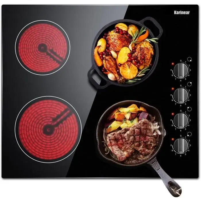 Karinear Plaque de Cuisson Vitrocéramique Encastrable - 4 Foyers - 6000W