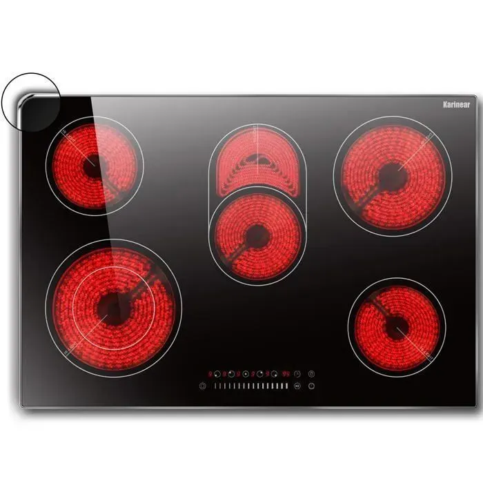 Karinear Plaque Vitrocéramique - Plaque de Cuisson - Encastrable - 5 Foyers - Double Zone Extensible - 77cm - 8400W