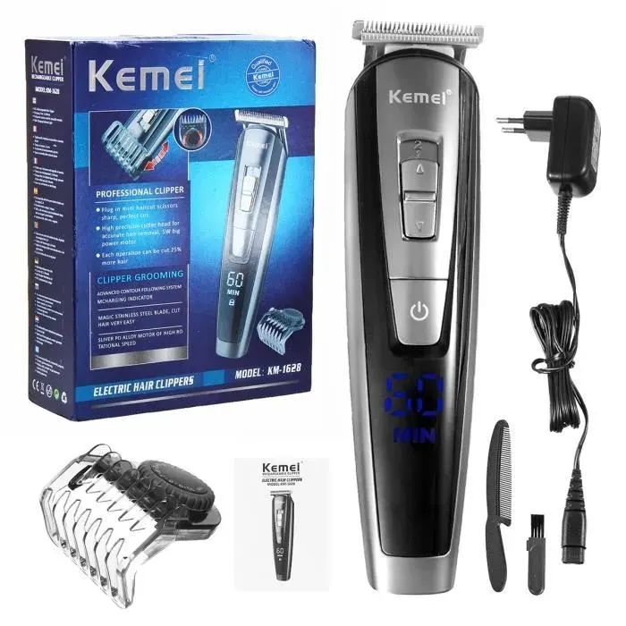 KEMEI Kit De Tondeuse Cheveux Barbe LCD Peigne Limite 10 EN 1 Pro 1628