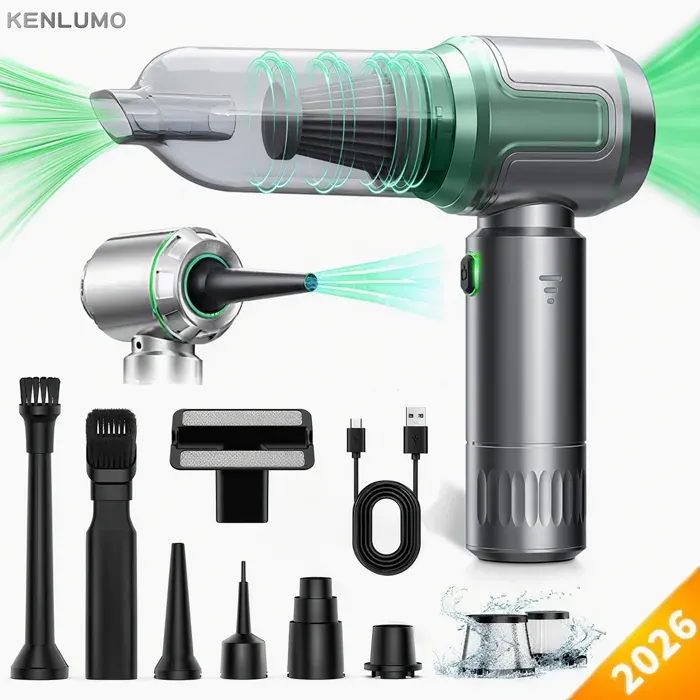 KENLUMO Aspirateur Voiture-18000Pa 3 in 1- Aspirateur à Main - 3 Vitesses 95000U/min pour Poils danimaux Voiture Maison Vert