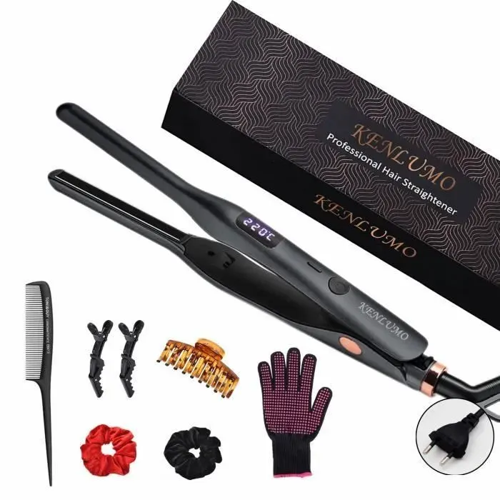 KENLUMO Fer à Lisser de Voyage Lisseur cheveux fer à boucler 2 en 1 Petit Fer Plat Pour hommes et Femmes LCD numérique100℃- 220℃Noir