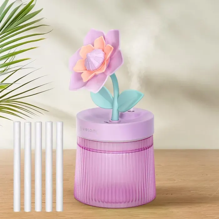 KENLUMO humidificateur en forme de fleur mignonne 260 mlArrêt automatiqueveilleuses coloréesConvient pour chambre Saint-Valentin