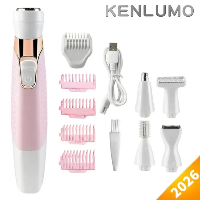 KENLUMO Rasoir électrique pour femmes 5 en 1 rasoir dépilation humide et sec indolore adapté à lépilation de tout le corpsrose